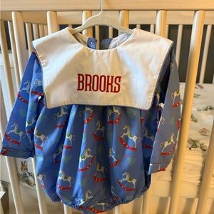Brooks Personalized Blue Horse Print Baby One-Piece Bodysuit